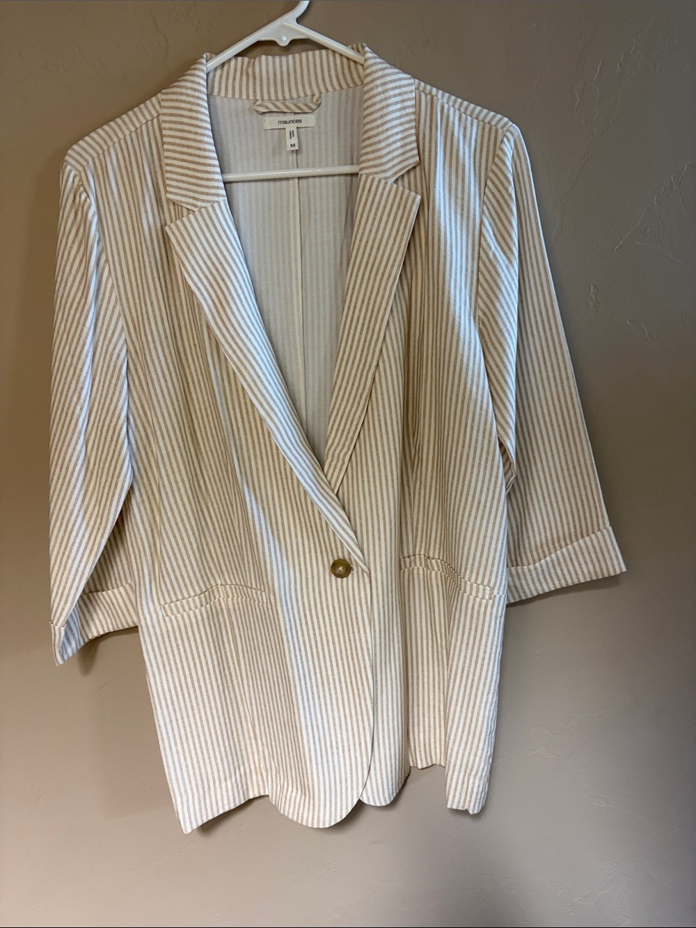 Maurices Cream and White Striped Blazer